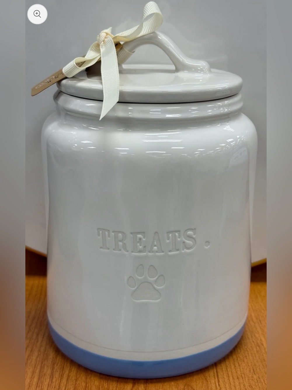 Sale! NWT RAE DUNN 8” ceramic white/blue dog/pet/paw TREAT canister jar containe